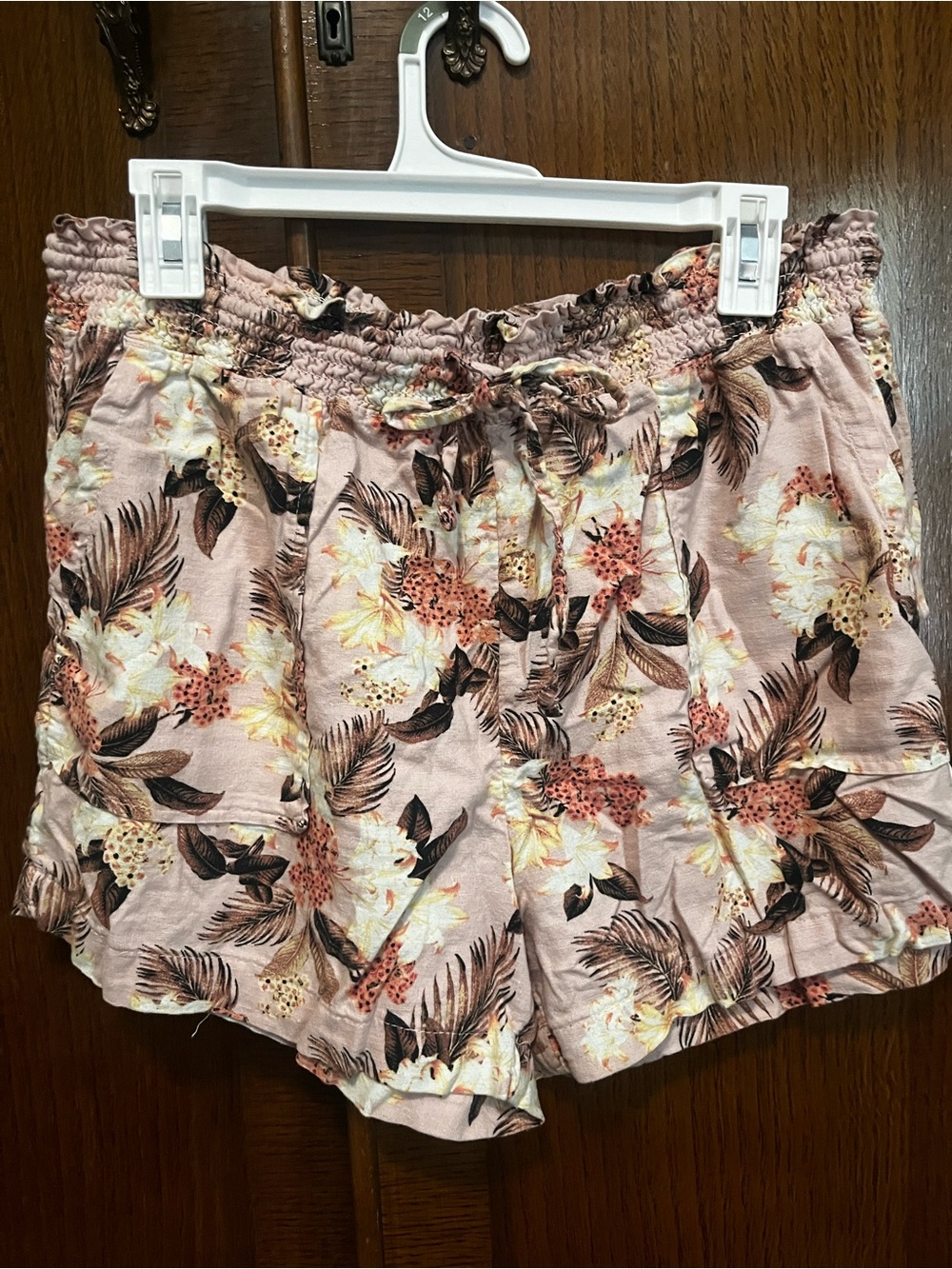 Time and Tru Blush Floral High-Waist Drawstring Shorts